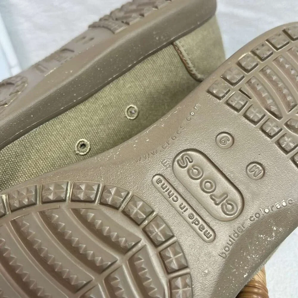 Crocs Men's Khaki‎ Canvas Lace Up Oxfords SZ 9M Office Casual Hipster Comfort
